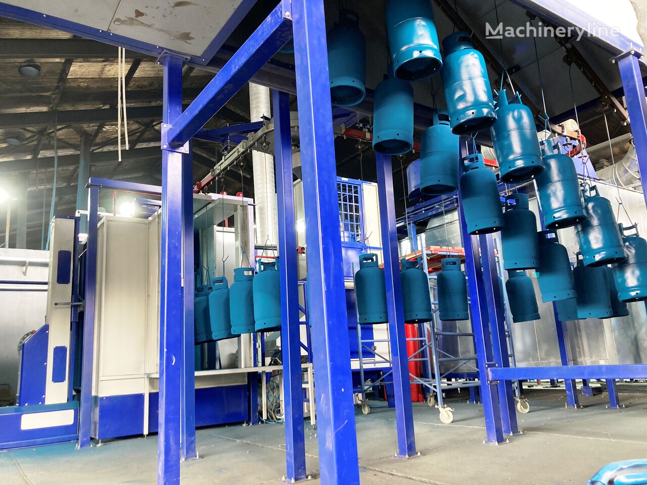 ny VOGAMAKINA powder coating line for gas cylinders and bottles maskin for påføring av pulverbelegg